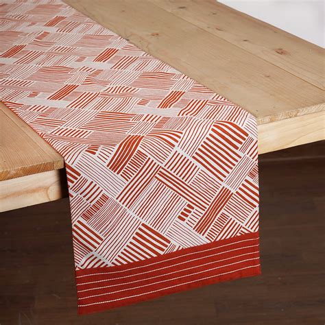 MODERN RETRO - Terracotta cotton Table runner, stripe print with borde