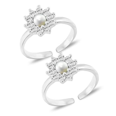 Parnika MJ 925 Pearl with CZ Toe Rings in 92.5 Sterling Silver for ...