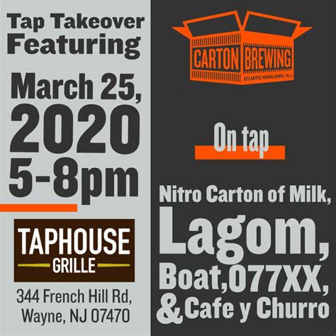 Carton Tap Takeover at Taphouse Grille | NJCB | Your resource for beer ...