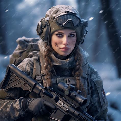 Premium AI Image | A pretty female soldier with a haircut wearing ...