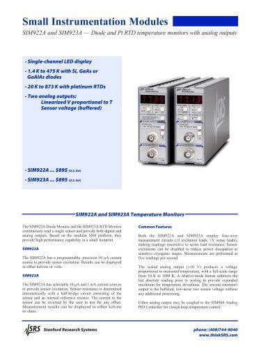 SR760/770 FFT Spectrum Analyzers - Stanford Research Systems - PDF ...