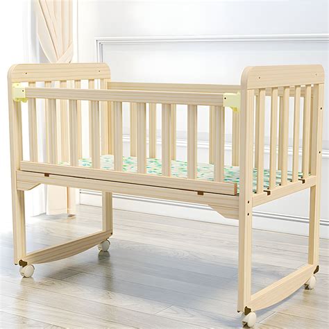 Brown Solid Wooden Nursery Crib Modern Arched Crib with Wheels - Crib ...