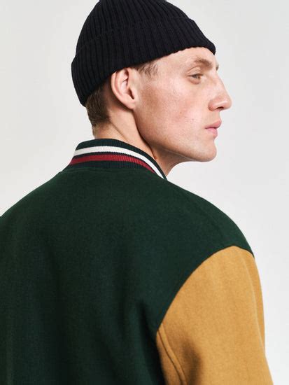 Shop Gant Men Green Color-Blocked Stand Collar Full Sleeves Bomber ...