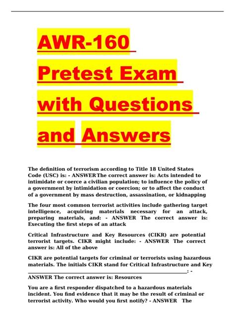 AWR-160 Pretest Answers(AWR-160-W WMD/Terrorism Awareness for Emergency ...