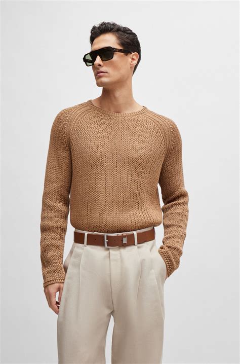 BOSS - Italian-leather belt with logo keeper and brushed hardware - Brown