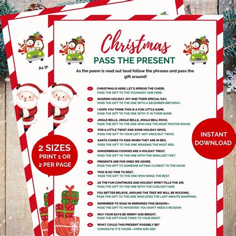 Christmas pass the present family game printable christmas game ...