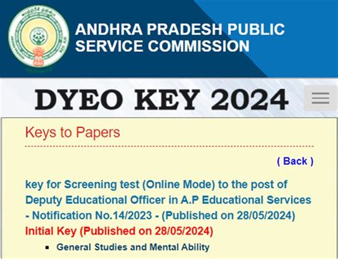 APPSC DYEO 2024 Question Paper and Key Released Check Your Score in ...