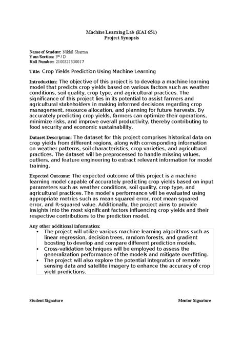 Nik - Machine Learning Lab (KAI 651) Project Synopsis Name of Student ...