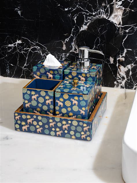 Buy Blue Elephant Printed Bath Set Of 5 Online | Luxehome