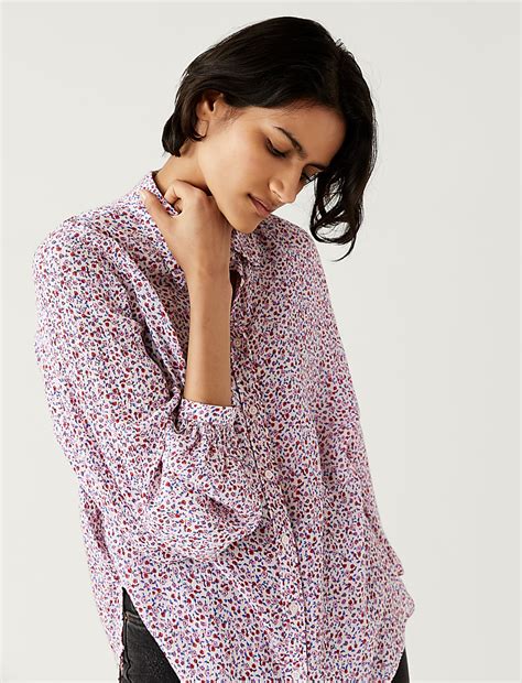 Buy Modal Blend Printed Longline Shirt at Marks & Spencer