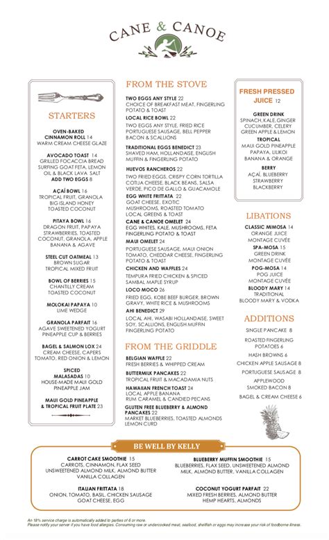 Maui Hawaii's Guide to Dining - Cane & Canoe Menus - MENU Magazine