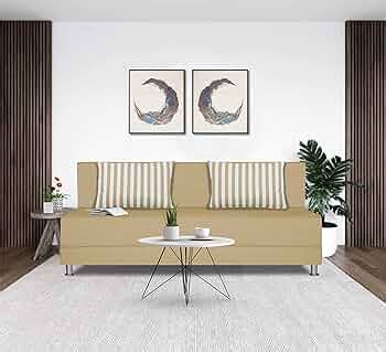 Adorn India Easy Alyn Plus Stripes 4 Seater Sofa Cum Bed (6x6) (Beige ...