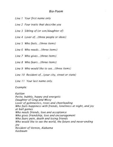 Image result for Bio Poem Examples
