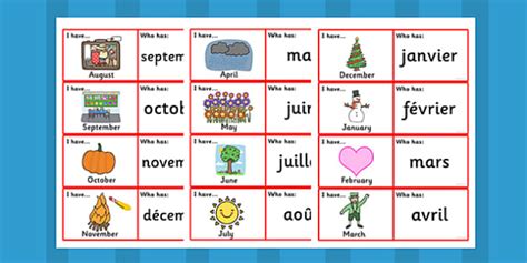 French Months Loop Cards