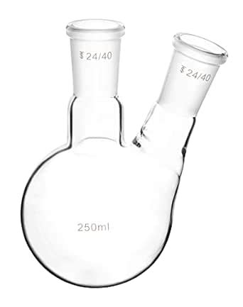 QWORK 250ML 2 Neck Round Bottom Flask RBF, Thick Walled Borosilicate ...
