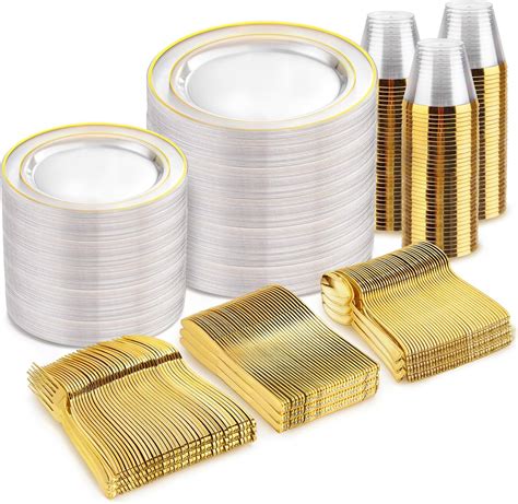 Amazon.com: bUCLA 600PCS Clear Plates with Gold Trim - Clear Gold ...