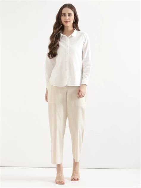 Women Ecru Airy Linen Straight Pants