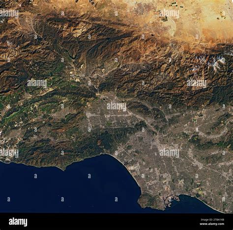 Natural-color satellite view of the Los Angeles area in California ...