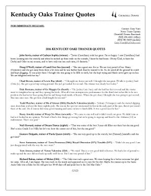 Fillable Online Kentucky Oaks Trainer Quotes Fax Email Print - pdfFiller