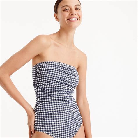 J.Crew: Gingham Ruched Bandeau One-piece Swimsuit For Women | Bandeau ...