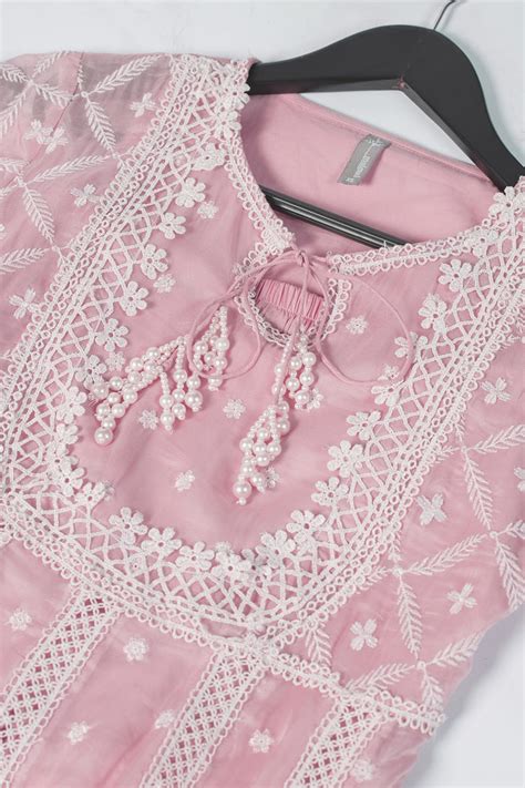 Mulmul Tencel Luxe Organza Valerie Pink Kurta With Supima Cotton Valer