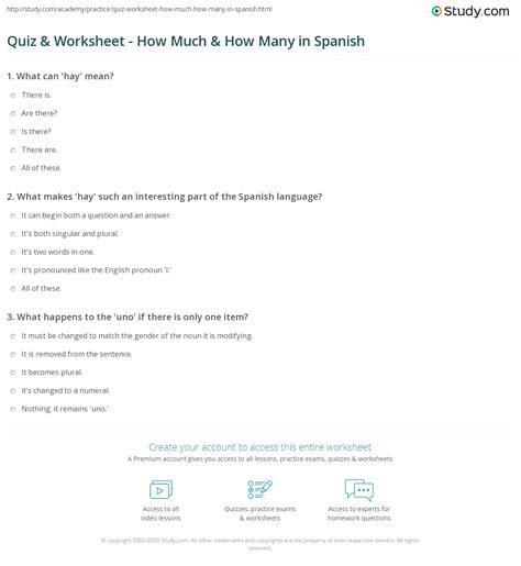 Quiz & Worksheet - How Much & How Many in Spanish | Study.com