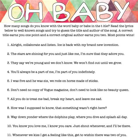 Free Printable Baby Shower Songs Guessing Game - Play Party Plan
