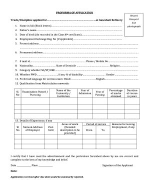 Fillable Online PROFORMA OF APPLICATION Fax Email Print - pdfFiller