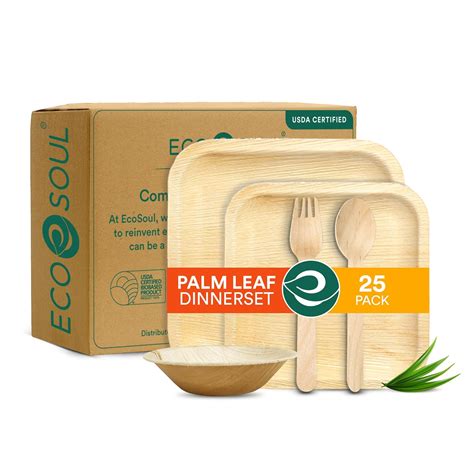 ECO SOUL [25 Pack] Palm Leaf Dinnerware Set |Biodegradable, Disposable ...