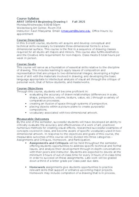 Course Syllabus Art - notes on class - Course Syllabus ARST 1050-03 ...