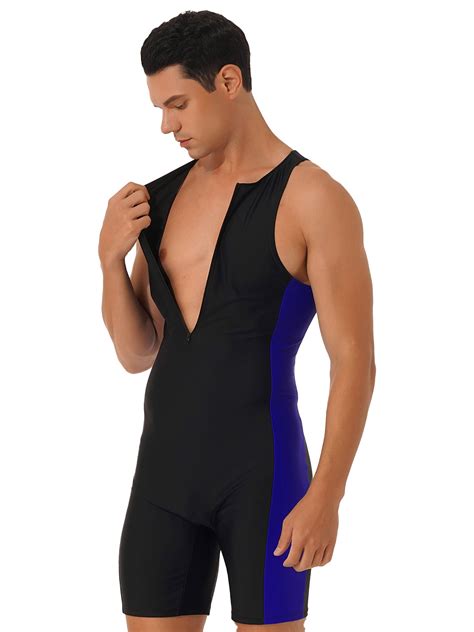 JanJean Men One-Piece Swimsuit Bodysuit Zipper Surf Suit Swimwear ...