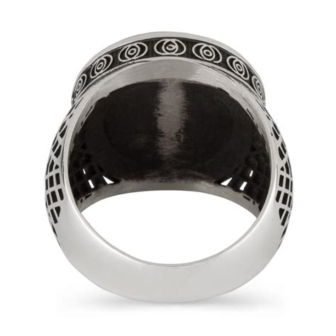 Round Black Onyx Stone 925 Sterling Silver Men's Ring