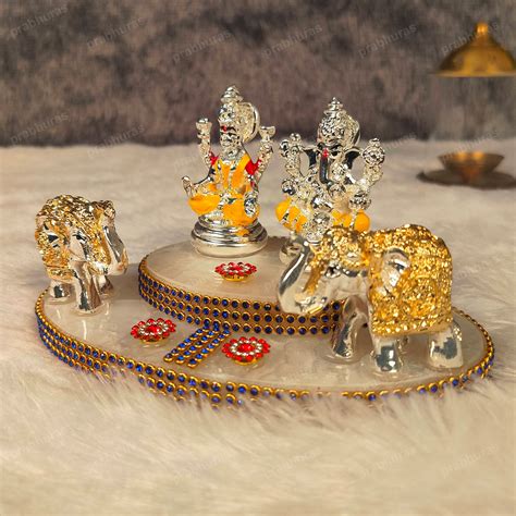 Shree Laxmi Ganesh With Hathi And Silver Coated – Print Bharat
