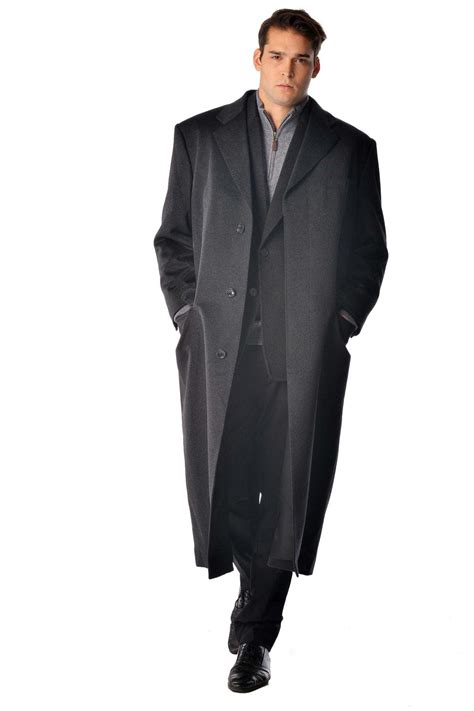 Men’s Full Length Overcoat in Pure Cashmere in Portly Size - Cashmere ...