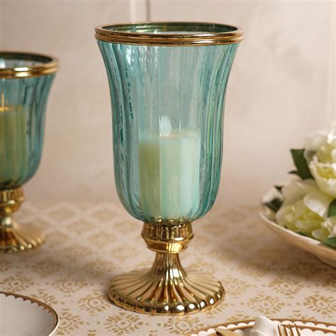 Buy Pure Home + Living Teal Glass Textured Hurricane with Stand - Large ...