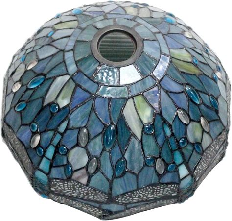 WERFACTORY Tiffany Lamp Shade Replacement 12X6 Inch Sea Blue Stained ...