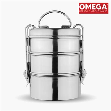 Buy OMEGA Stainless Steel 3-Tier Lunch Box from Omega at just INR 1510.0