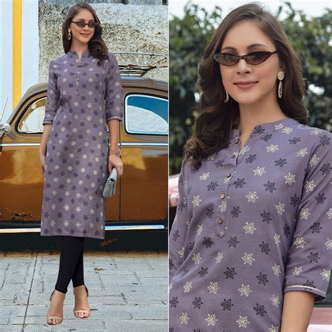 Light Purple Printed Cotton Blend Kurti