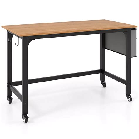 Costway Rolling Computer Desk Metal Frame PC Laptop Table Wood Top ...