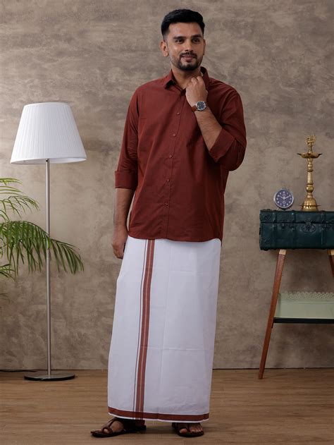 Ramraj Men Brown Matching Border Dhoti & Full Sleeves Shirt Set ...