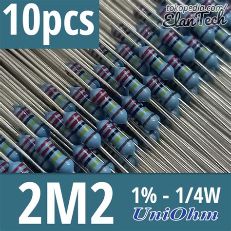 Jual Resistor 2M2 Taiwan 10pcs 1/4W 1% 2.2 Mega Ohm 0.25W ElanTech ...
