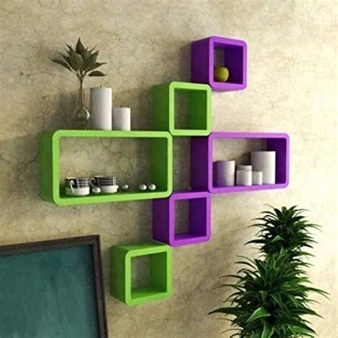 RAG Wooden Wall Decor Wooden Wall Shelf (Number of Shelves - 6, Green ...