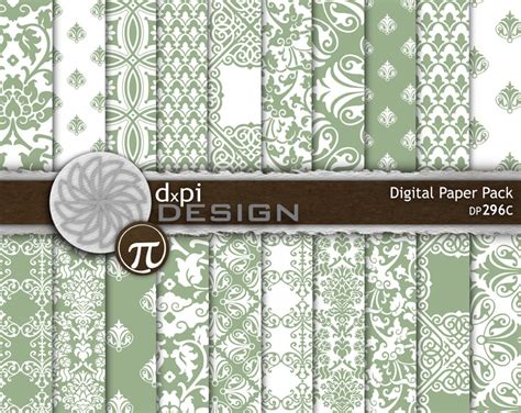 Sage Green Damask Digital Paper & Printable Backgrounds - Formal Green ...