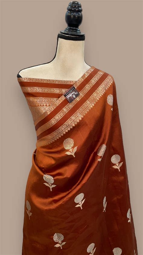 Brown Pure Mango Silk Banarasi Handloom Saree — The Handlooms