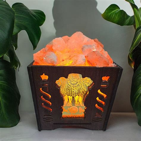 Ashoka Pillar wooden Basket Lamp with Chunks of Himalayan Rock