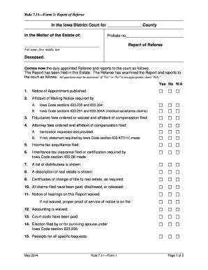 Fillable Online iowacourts Report of Referee. Rule 7.11 Form 1 Fax ...