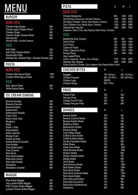 Menu at Ultimate Foods, New Delhi