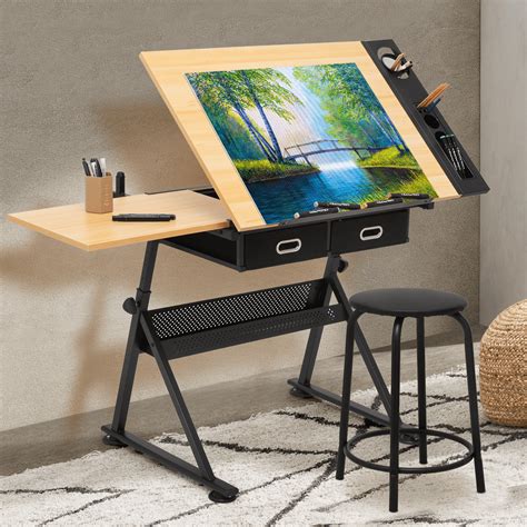 Magshion Drafting Table Art Desk Drawing Table with Stool, Height ...