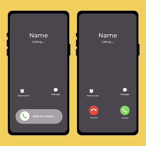Concept d'écran d'appel SmartPhone UI Modèle d'écran d'appel entrant ...
