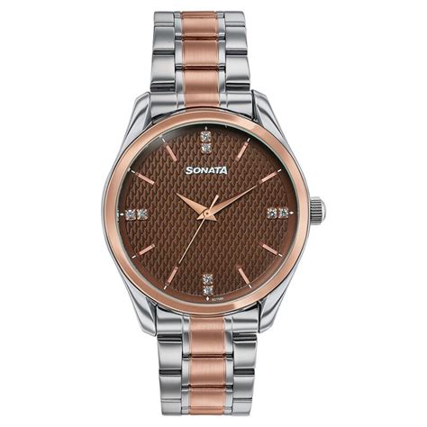 Buy Online Sonata Jashn Quartz Analog Brown Dial Two Toned Metal Strap ...
